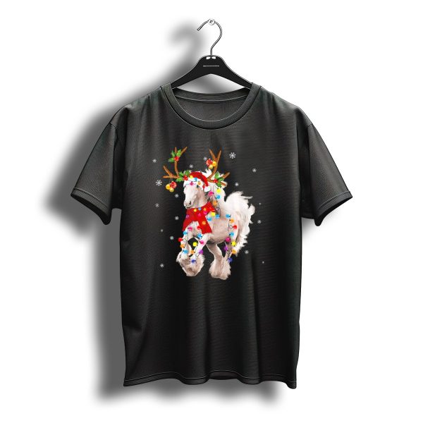 Horse Santa Hat Reindeer Lights Christmas Snowflakes T Shirt t shirt 1