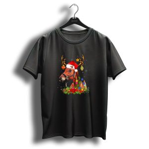 Horse With Santa Hat Antlers Christmas Lights And Ornaments Snowflakes T Shirt