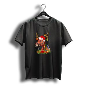 Horse With Santa Hat Antlers Christmas Lights And Ornaments Snowflakes T-Shirt