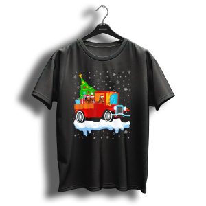 Horse With Santa Hat Christmas Tree Old Truck Merr T Shirt