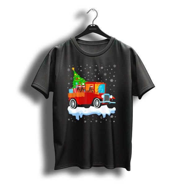 Horse With Santa Hat Christmas Tree Old Truck Merr T Shirt t shirt 1