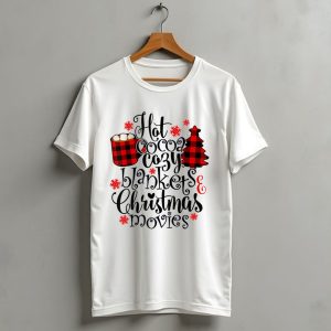 Hot Cocoa Cozy Blankets Christmas Movies Buffalo Plaid Festive T-Shirt