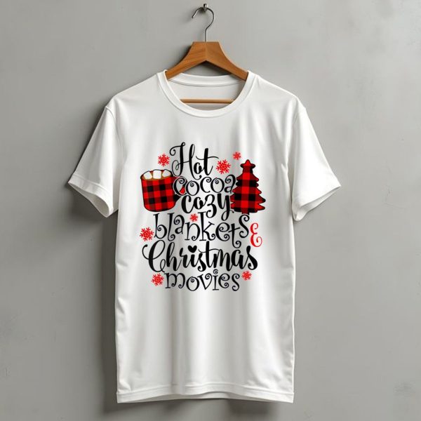 Hot Cocoa Cozy Blankets Christmas Movies Buffalo Plaid Festive T Shirt 1 t shirt 1