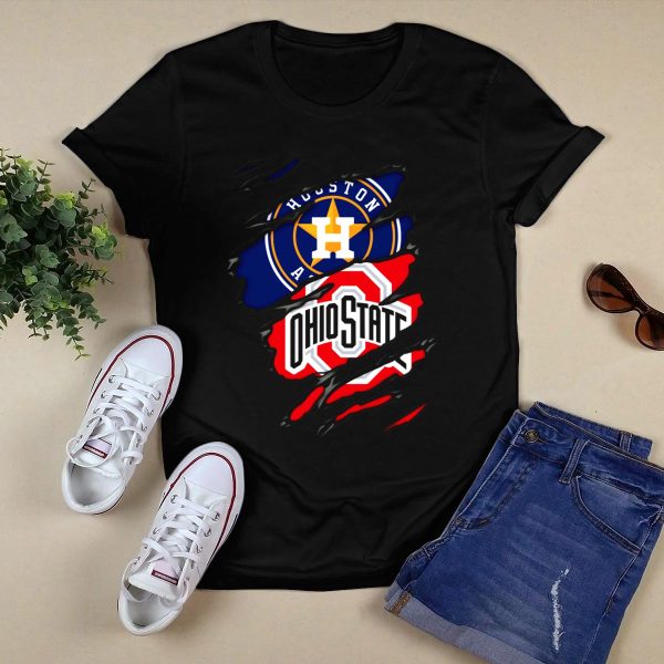Houston Astros Ohio State Buckeyes Logo Mashup T Shirt Black 1