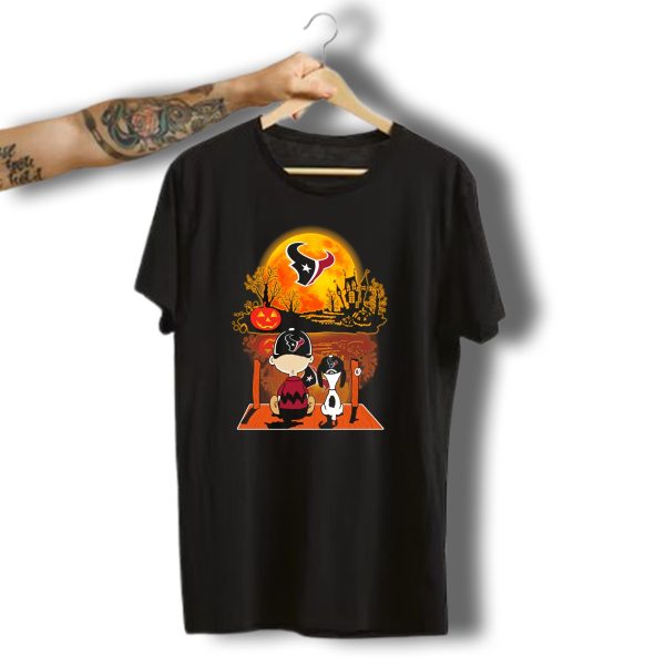 Houston Texans Snoopy And Charlie Brown Halloween Pumpkin Moon T Shirt t shirt 1