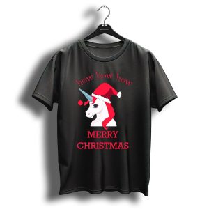 How How How Unicorn Merry Christmas Santa Hat T Shirt