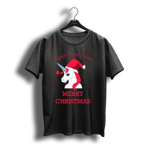 How How How Unicorn Merry Christmas Santa Hat T-Shirt