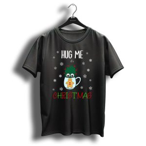 Hug Me Its Christmas Small Cactus Mug With Gingerbread Cookie And Snowflakes T-Shirt