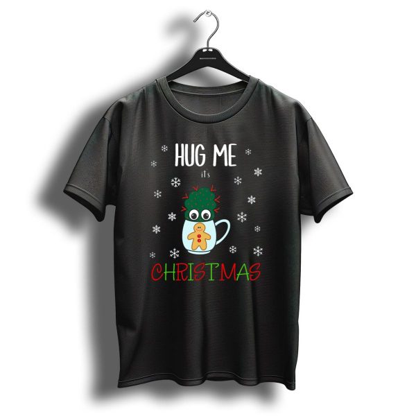 Hug Me Its Christmas Small Cactus Mug With Gingerbread Cookie And Snowflakes T Shirt 1 t shirt 1