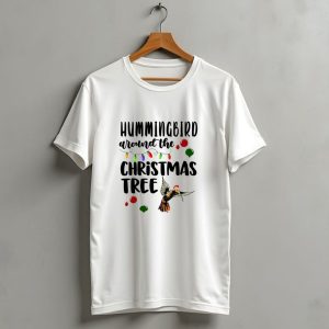 Hummingbird Around The Christmas Tree Lights And Ornaments T Shirt