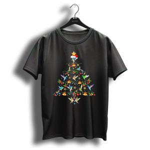 Hummingbirds Christmas Tree Star Santa Hat Festive Bells Holiday Decor T Shirt