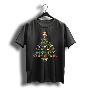 Hummingbirds Christmas Tree Star Santa Hat Festive Bells Holiday Decor T-Shirt