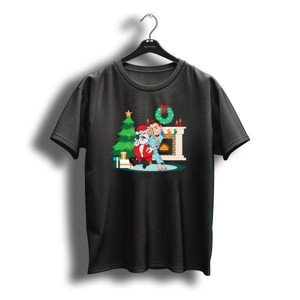 Humorous Christmas Bjj Santa Chokehold By Fireplace T Shirt t shirt 1