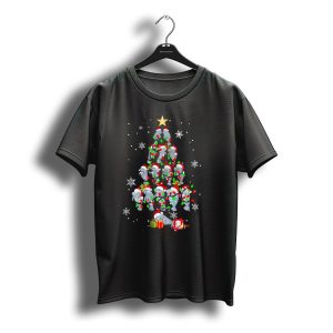 Humorous Manatee Christmas Tree With Santa Hats And Holiday Lights T-Shirt