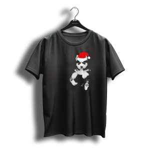 Husky In Pocket With Santa Claus Hat Christmas Dog T-Shirt