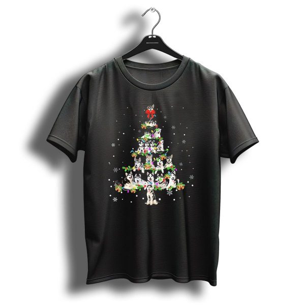 Husky Noel Xmas Tree Cool Christmas Dog Snowflakes Festive Puppies T Shirt 1 t shirt 1