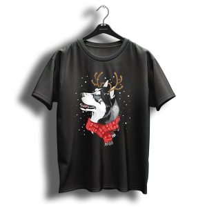 Husky Reindeer Merry Christmas Festive Scarf Winter Snowflakes T Shirt