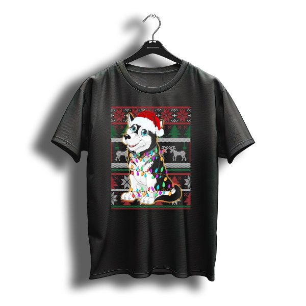 Husky Sibir Christmas Santa Lights Holiday T Shirt t shirt 1