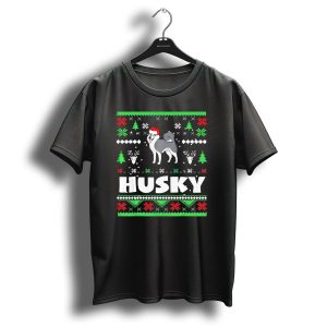 Husky Ugly Christmas Siberian Husky Xmas Santa Hat Snowflakes Trees T Shirt