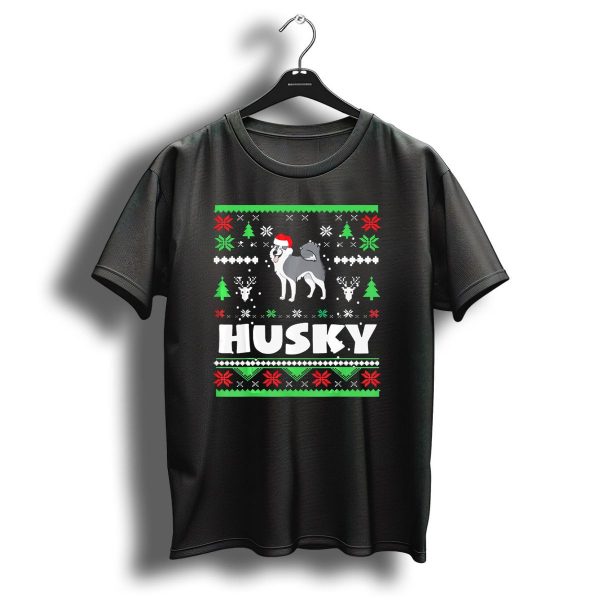 Husky Ugly Christmas Siberian Husky Xmas Santa Hat Snowflakes Trees T Shirt 1 t shirt 1
