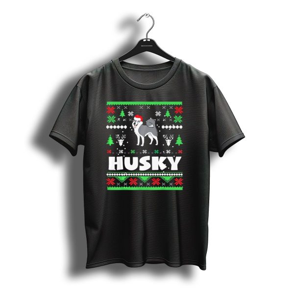 Husky Ugly Christmas Siberian Husky Xmas Santa Hat Snowflakes Trees T Shirt t shirt 1