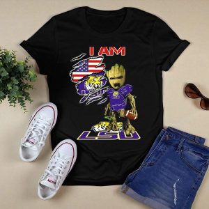 I Am Lsu Baby Groot Lsu Football Tigers American Flag T-Shirt