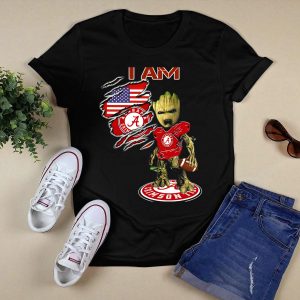 I Am Alabama Crimson Tide Football Fan Groot American Flag T Shirt