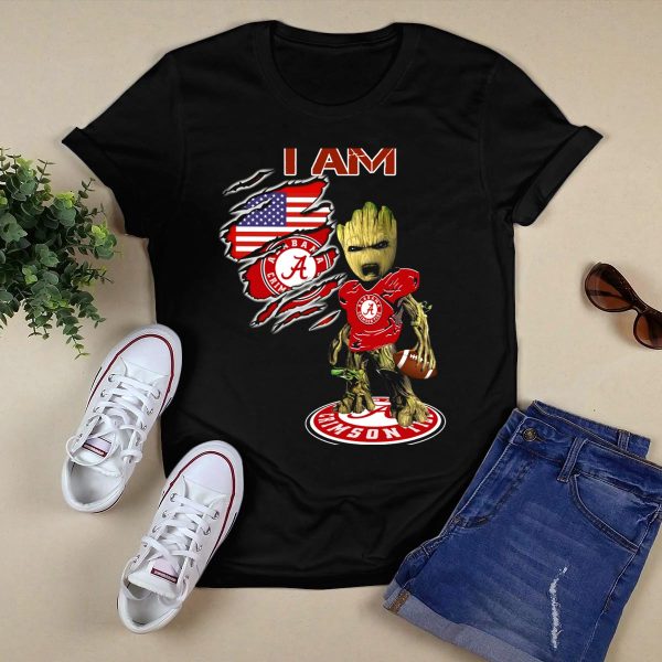 I Am Alabama Crimson Tide Football Fan Groot American Flag T Shirt Style 1 Black 1