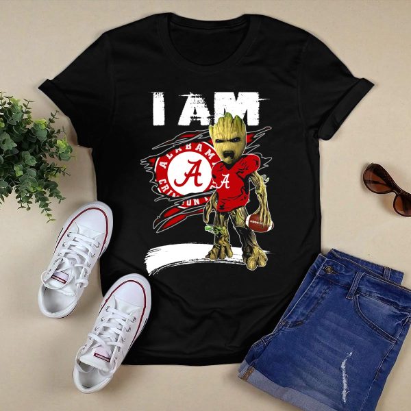 I Am Alabama Crimson Tide Football Fan Groot T Shirt Style 1 Black 1