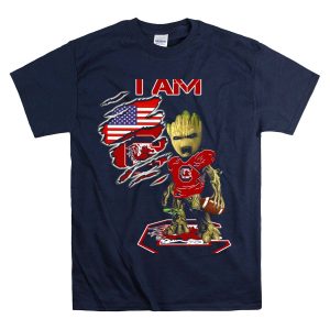 I Am Gamecocks Baby Groot Football American Flag T-Shirt
