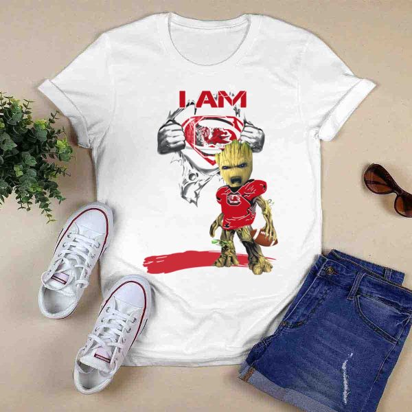 I Am Gamecocks Baby Groot Superman Football T Shirt 1 0