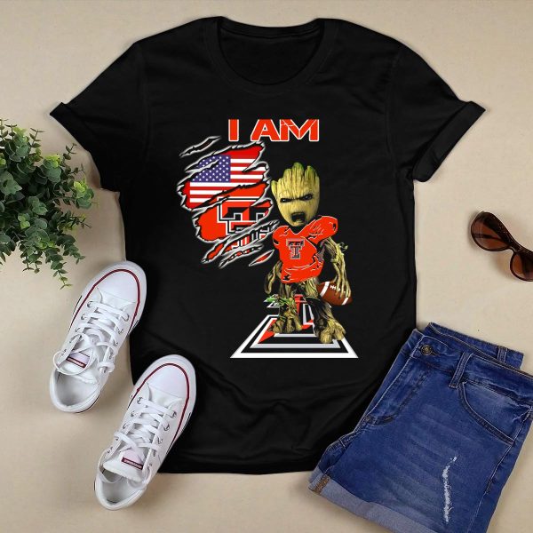 I Am Texas Tech American Football Baby Groot T Shirt Black 1