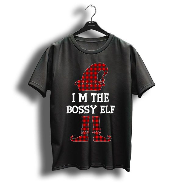I Am The Bossy Elf Red Plaid Hat And Boots Christmas Humor T Shirt 1 t shirt 1