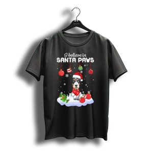 I Believe In Santa Paws Basset Hound Holiday Christmas T-Shirt