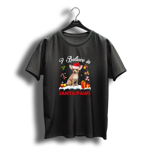 I Believe In Santa Paws Christmas Lights Chihuahua With Santa Hat T Shirt t shirt 1