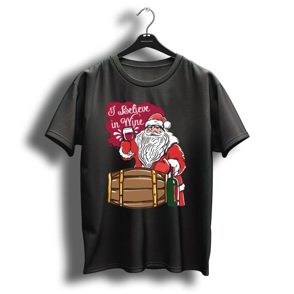 I Believe In Wine Santa Christmas Wine Barrel T Shirt 1 t shirt 1