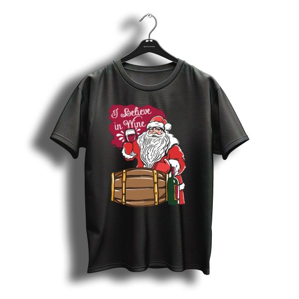 I Believe In Wine Santa Christmas Wine Barrel T Shirt t shirt 1