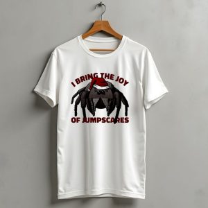 I Bring The Joy Of Jumpscares Christmas Spider With Santa Hat T Shirt
