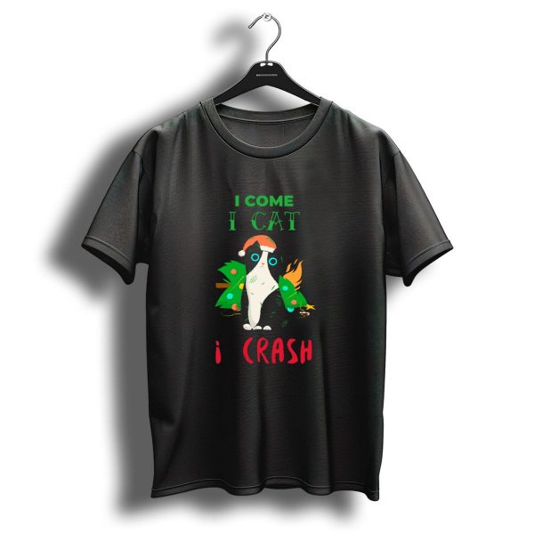 I Come I Cat I Crash Christmas Tree Cat Santa Hat T Shirt 1 t shirt 1