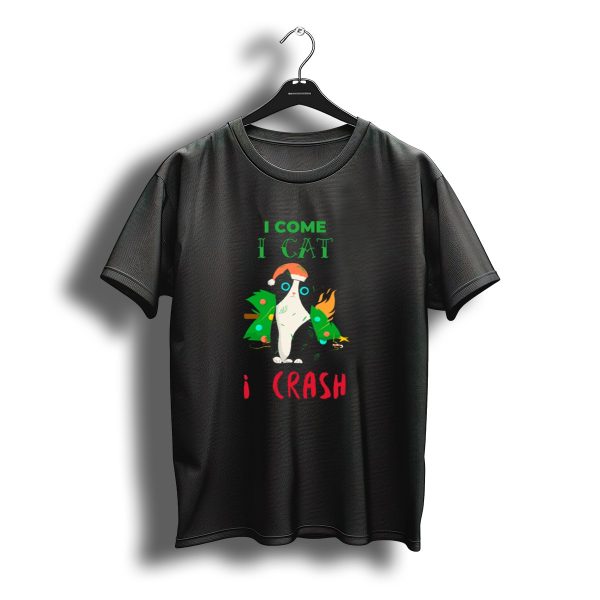 I Come I Cat I Crash Christmas Tree Cat Santa Hat T Shirt t shirt 1