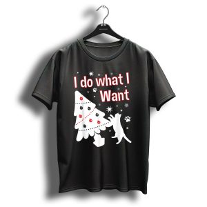 I Do What I Want Christmas Tree Funny Cat Paw Prints Snowflakes T-Shirt