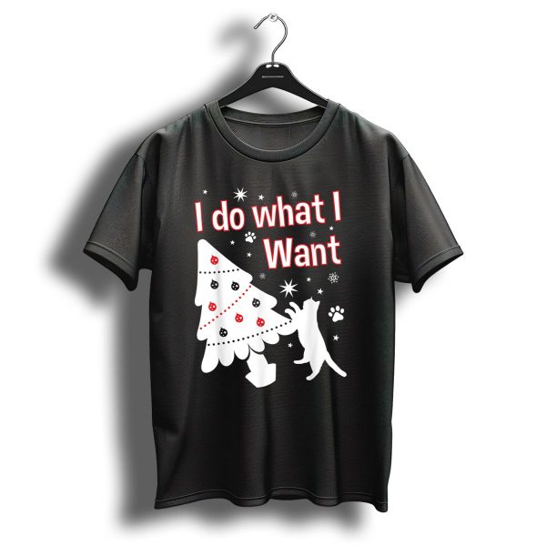I Do What I Want Christmas Tree Funny Cat Paw Prints Snowflakes T Shirt 1 t shirt 1