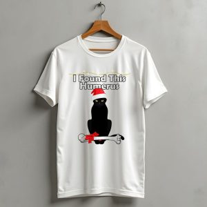 I Found This Humerus Black Cat Santa Hat Christmas Bone Humor T Shirt