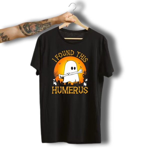 I Found This Humerus Halloween Ghost With Bone Spooky Graveyard Scene T Shirt t shirt 1