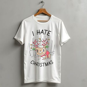 I Hate Christmas Grumpy Reindeer Candy Cane Antlers T Shirt