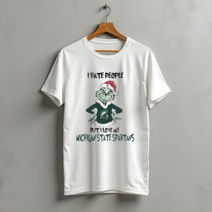 I Hate People But I Love My Michigan State Spartans Grinch Christmas Santa Hat T-Shirt