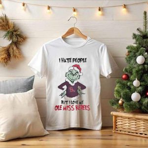 I Hate People But I Love My Ole Miss Rebels Grinch Christmas Football Fan T-Shirt