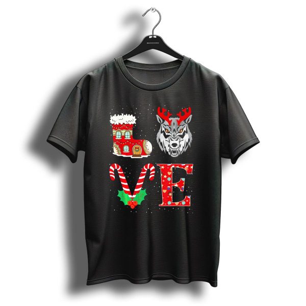 I Love Christmas Wolf Reindeer Horns Holiday Symbols T Shirt 1 t shirt 1