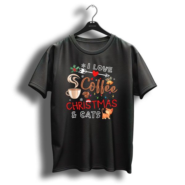 I Love Coffee Christmas And Cats Festive Holiday T Shirt 1 t shirt 1