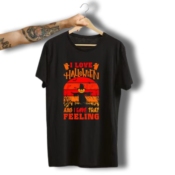 I Love Halloween I Love That Feeling Scarecrow Sunset Ghosts T Shirt t shirt 1